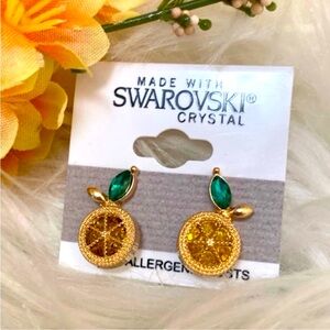 Swarovski Lemon Slices Yellow Gemstone & Gold Earrings NEW! FIRM!